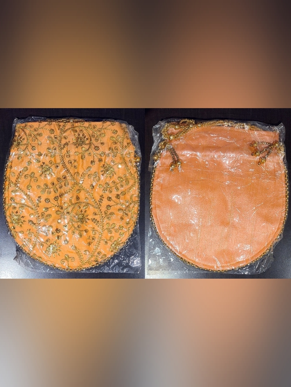 Traditional Indian Salmon/Peach/Gold Potli Bag - Wedding Purse